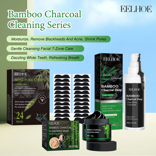 Eelhoe Charcoal Face Mask Nose Strips Toothpaste Blackhead Remover Clean Pores Teeth Whiten Oil Control Face Teeth Clean Series