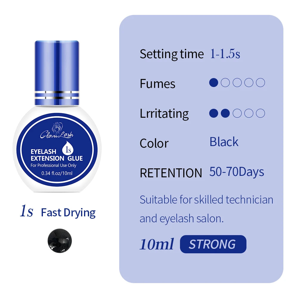 GLAMLASH Eyelash Extension Glue Individual False Lashes Black Adhesive Kit for Professional Use 0.3-2 Sec Dry Time