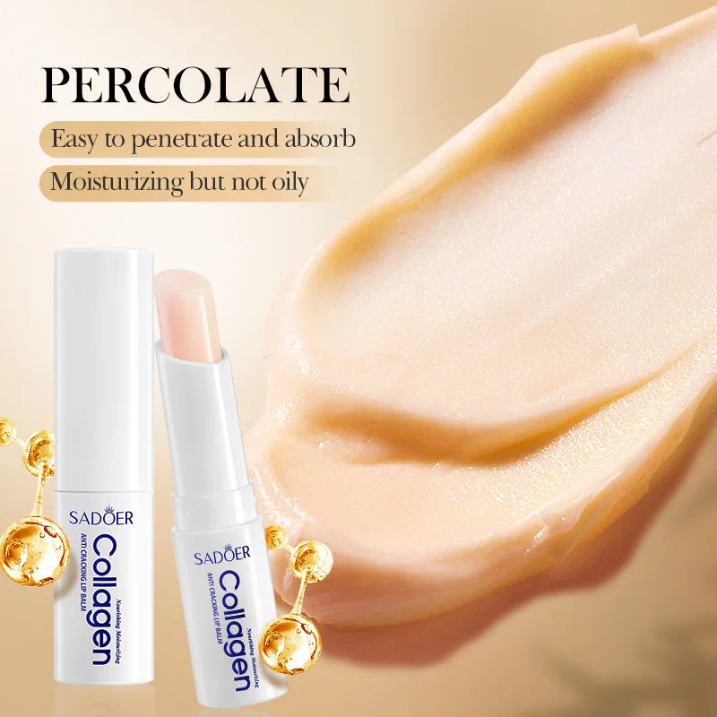 SADOER Collagen Lip Balm Moisturizing Anti Cracking Brightening Repair Nourishing Hydrating Lipstick Lips Skin Care Products