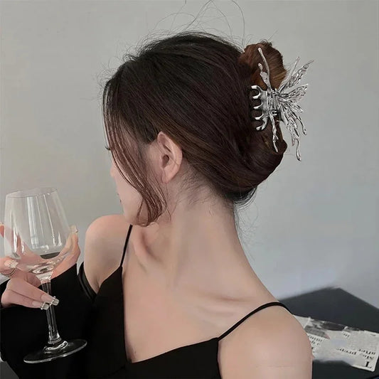 1/2/3 Pcs Large Hollow Butterfly Hair Claws for Women Black Silvery Cool Metal Style Fashion Shark Clips Head Accessories Set