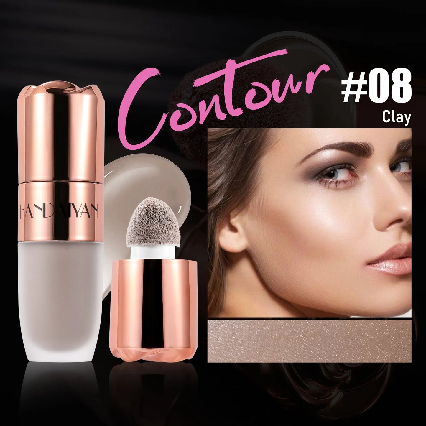 Liquid Highlighter Stick Rose Glow 3D Contour Effect Long Lasting Face Body Makeup Soft Sponge Tip Easy Apply