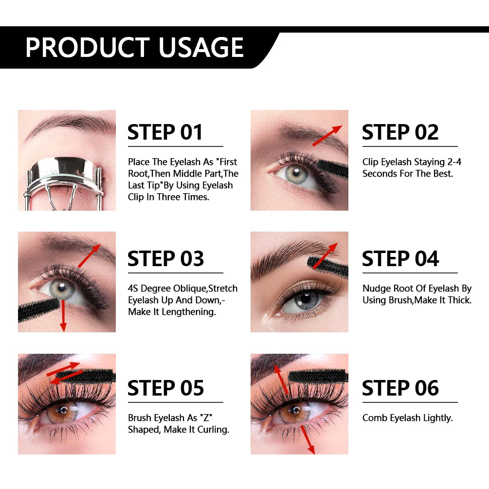 QIBEST 4D Silk Fiber Eyelash Black Mascara Waterproof Long Lasting Eyelash Extension Thick Lift Lengthening Eyelash Mascara