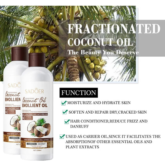 250ml Coconut Sooth Dry Skin Lighten Fine Lines Face Massage Oil Nourishes Hair Removes Frizz Hair Care Oil Firming Body Oil
