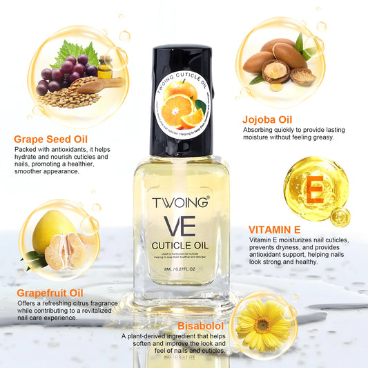 TWOING Vitamin E Nail Care Oils,Nail Cuticle Hydration & Nail Strengthening, Deeply Moisturizing for Healthier,Shinier,Nails 8ML