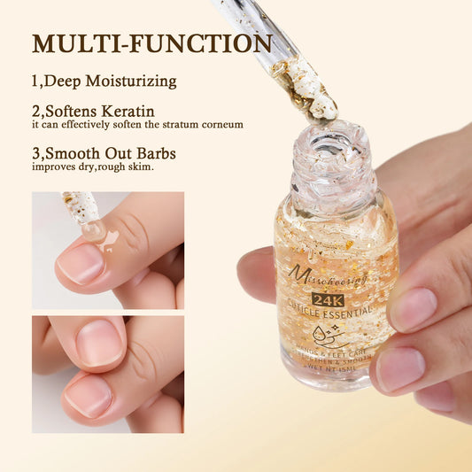 15ML Nail Cuticle Nutrient Oil 24k Gold Foil Cuticle Essence Nail Care Nutrition Oil Treatment Strengthen Bright for Nails&Foot