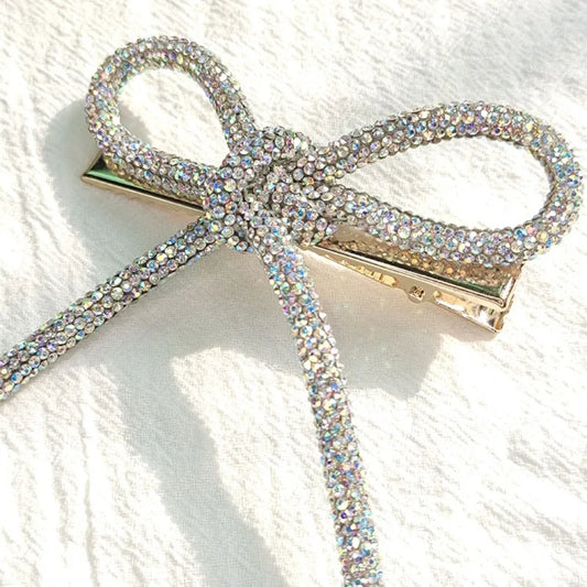 Elegant Vintage Bowknot Clips Crystal Rhinestone Hair Clip Ribbon Accessories Women