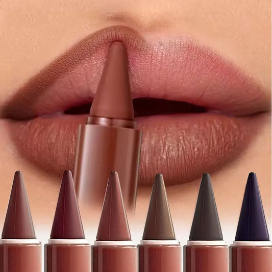 6pcs Matte Velvet 2-in-1 Cone-Shaped Tip Lipstick & Lip Liner Set - Long-Lasting Waterproof Gradient Effect Dual-Use Lip Gloss