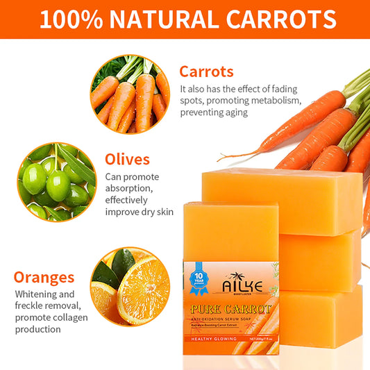 AILKE Pure Natural Carrot Anti-Oxidation Serum Soap, Whitening Soap Bar for All Skin Types, Cleaning Stains, With Vitamin C