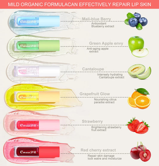 CmaaDu 6 Packs Fruit Mirror Color Changing Lipstick Lip Glaze Set Nourish Moisturize Brightening Protect Lips and Fade Lip Gloss