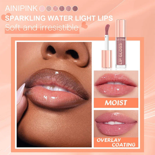 Glitter Lip Gloss Lipstick, Lip Tint Moisturizing Hydrating Long Lasting Non-Stick Cup Waterproof Nude Lip Plumper High Pigment