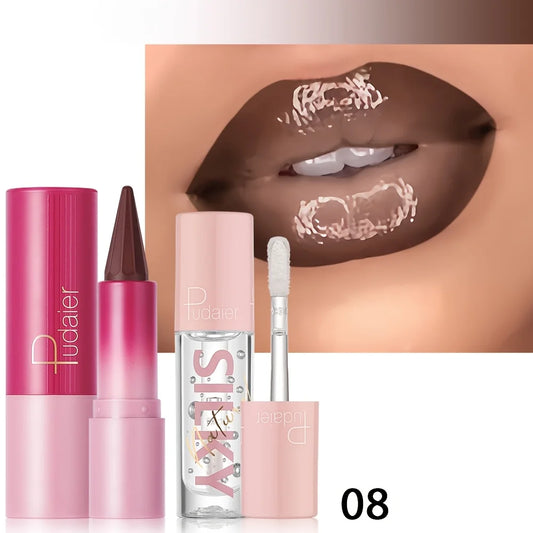 Silky lipstick and nourishing lip oil set, matte matte pointed lipstick, dual-purpose, Christmas gift choice.