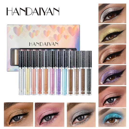 12pc/set Liquid Eyeshadow Metallic Diamond Shiny Eyeliner Pen Giltter Eyeshadow Palette Lasting Shimmer Brighten Makeup Cosmetic