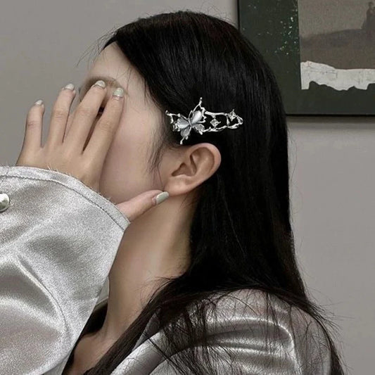 Y2K Silver Metal Butterfly Hairpins Women Stars Side Bangs Barrettes Seamless Duckbill Hairs Clips Girls Hair Accessoires