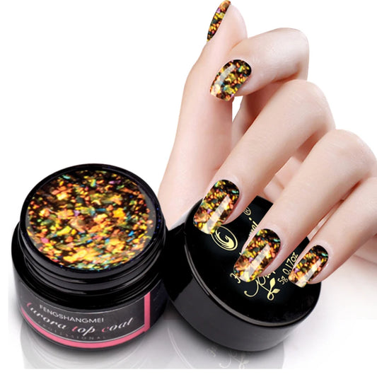 Aurora Glitter Gel Nail Polish 3D Non-Sticky Builder Gel Formula Long-Lasting Shine Soak Off UV/LED Cured Perfect for Manicures