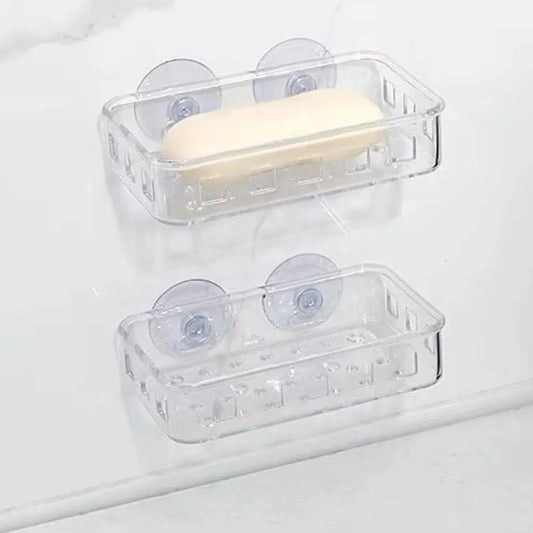 Transparent Suction Cup Soap Dish Reusable Waterproof Plastic Soap Holder No-Drilling Multifunctional Soap Container