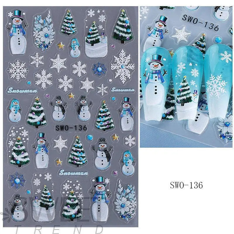 1Pcs 5D Gingerbread Man Snowflake Nail Stickers Christmas Pine Tree Cake Self-Adhesive Nail Decal Winter DIY Manicure Supplies