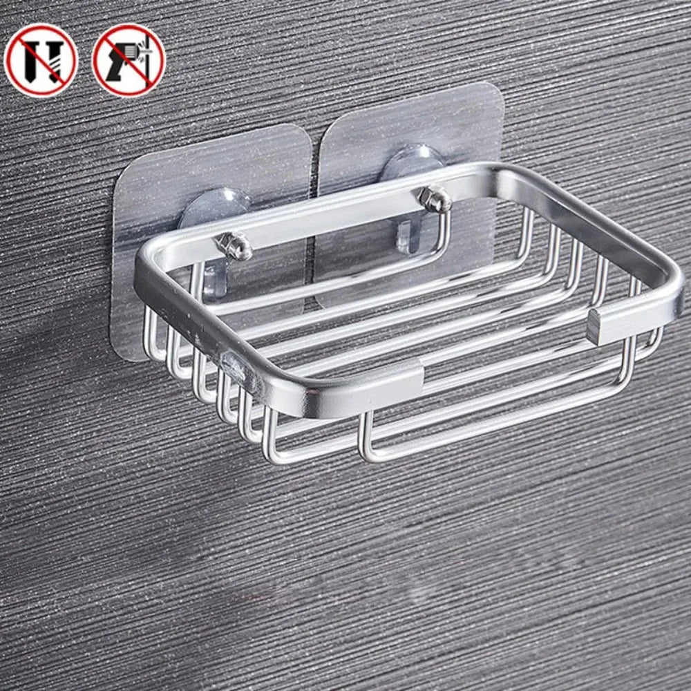 Quality Wall Mounted Soap Dish Self-adhesive Drill Free Metal Soap Holder Hollow Type Aluminum Soap Storage Rack Bathroom