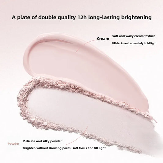 LITTLE ONDINE Peach Highlighter Cream Makeup Bronzers Powder Texture Duo Color Matte Face Brightener Palette