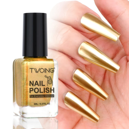8ml Gold Metallic Nail Polish Bright Metal Mirror Nail Polish, Lasting,High Shine,Manicure Nail Lacquers Quick-Dry Manicure Art
