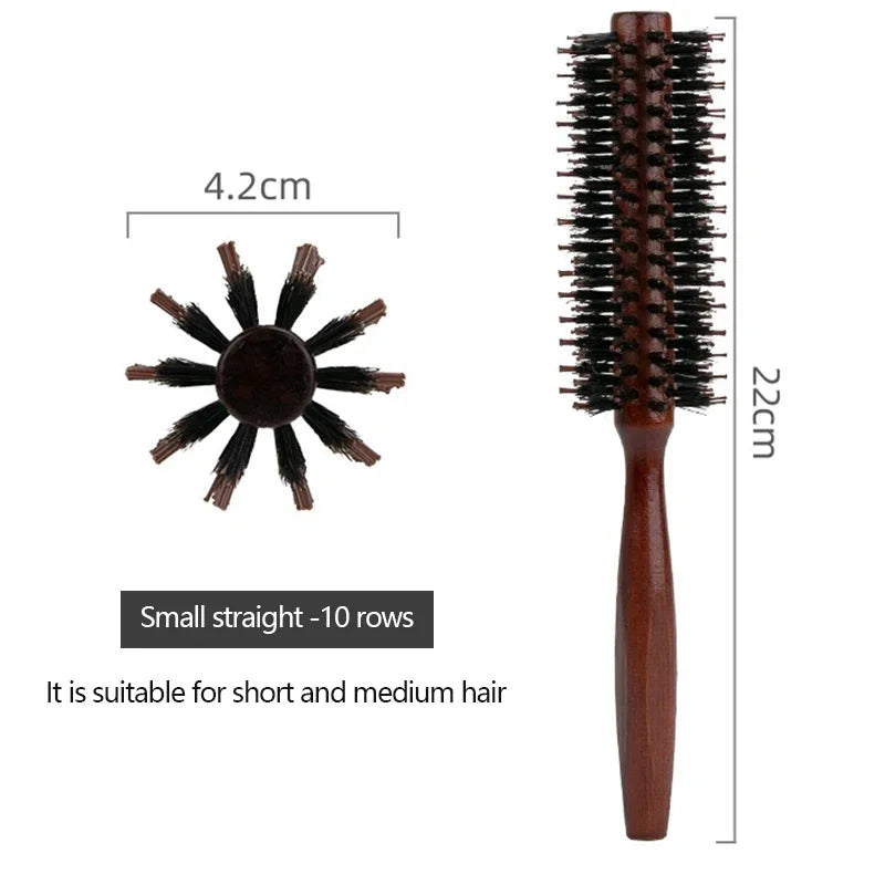 Boar Bristle Round Hair Brush Set Nylon Pin Wooden Handle for Straightening Curling Volumizing Detangling Salon Styling Tools