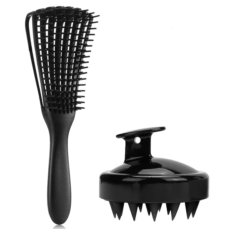 2Pcs/Set Detangling Hair Brush & Silicone Scalp Massager Shampoo Brush Set – Anti-Static Wet/Dry Use Salon for Real Hair & Wigs