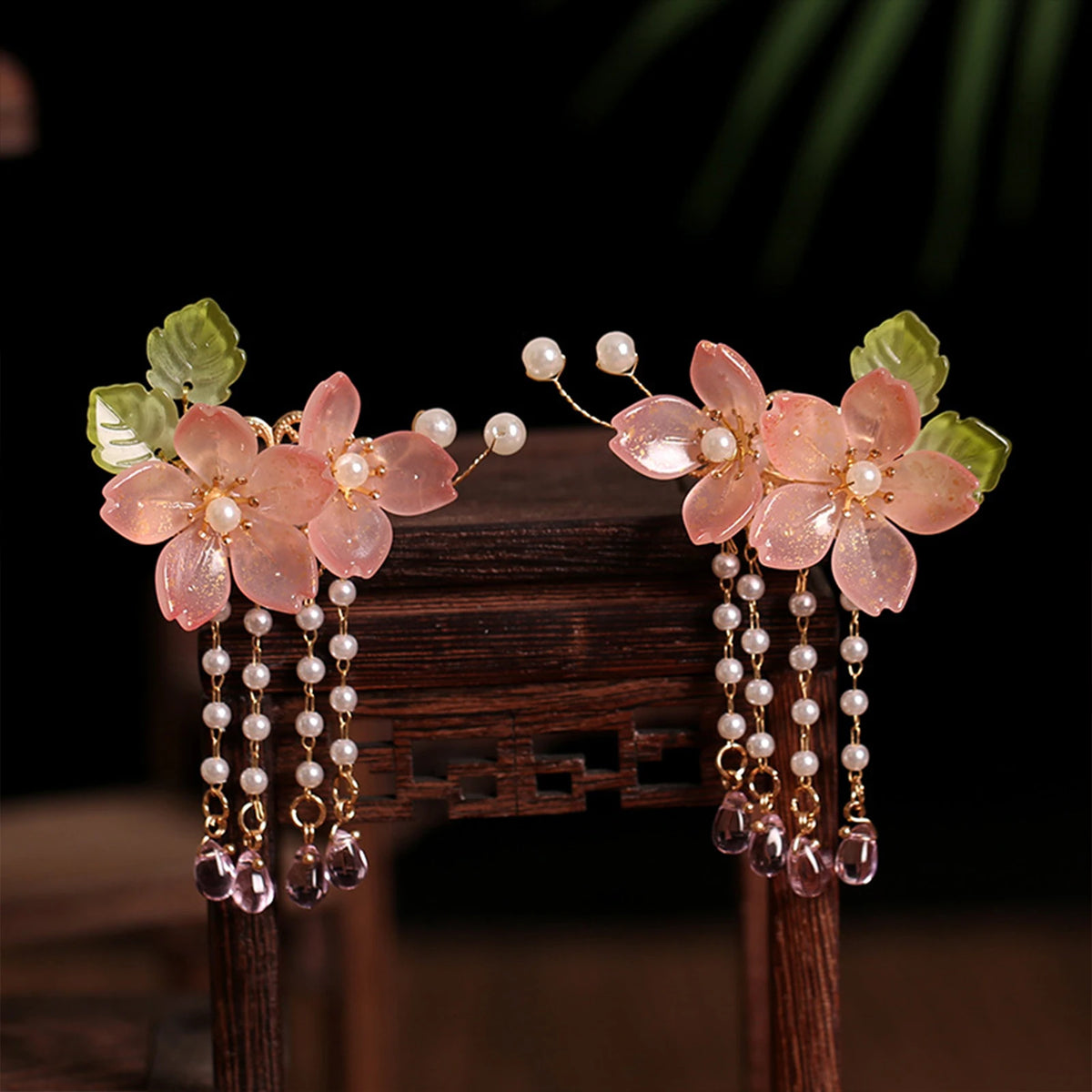2pcs Chinese Hanfu Hair Clips Hairpins Flower Girls Pink Barretes Crystal Tassel Children Hair Accessories Jewelry Headwear