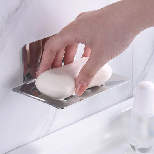 Self-adhesive Wall Mounted Soap Dish Stainless Steel Bathroom Soap Storage Holder Drain Tray Free-Punching Bathroom Accessories