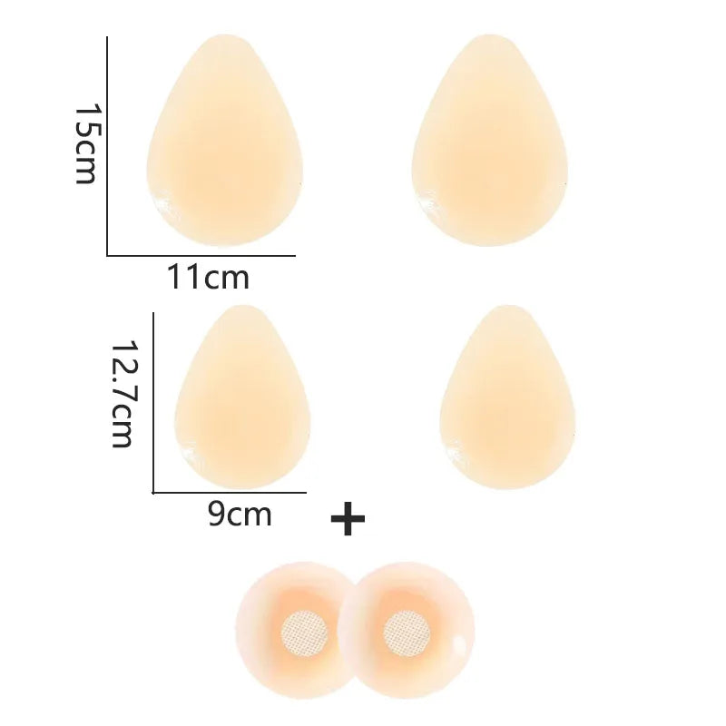 Ultra-Thin Silicone Bra Drop-Shaped Nipple Covers No Glue Self-Adhesive Sticky Push Up Pasties Lift Breast Pads for Women