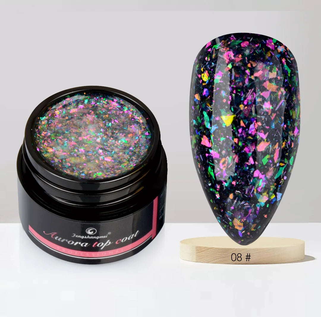 Aurora Glitter Gel Nail Polish 3D Non-Sticky Builder Gel Formula Long-Lasting Shine Soak Off UV/LED Cured Perfect for Manicures