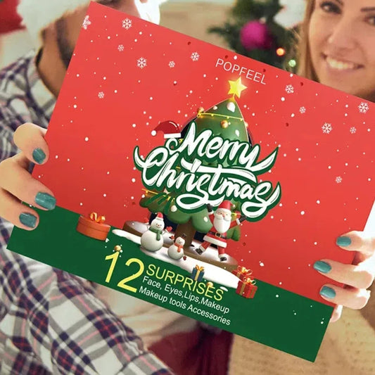 Christmas Countdown Calendar Makeup Kit 12pcs Face Makeup Kit Lipstick Eye Shadow Concealer Cosmetic Christmas Gift Box for Girl