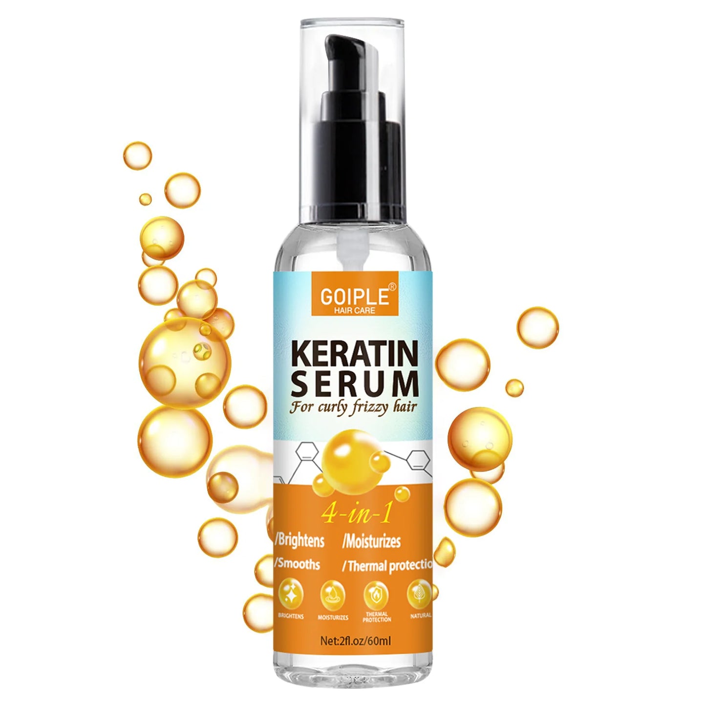GOIPLE 4 in 1 Water-Based Keratin Serum Moisturizer Repair Dry Damaged Hair Smooth Control Frizz Oil Essence for Curly Frizzy