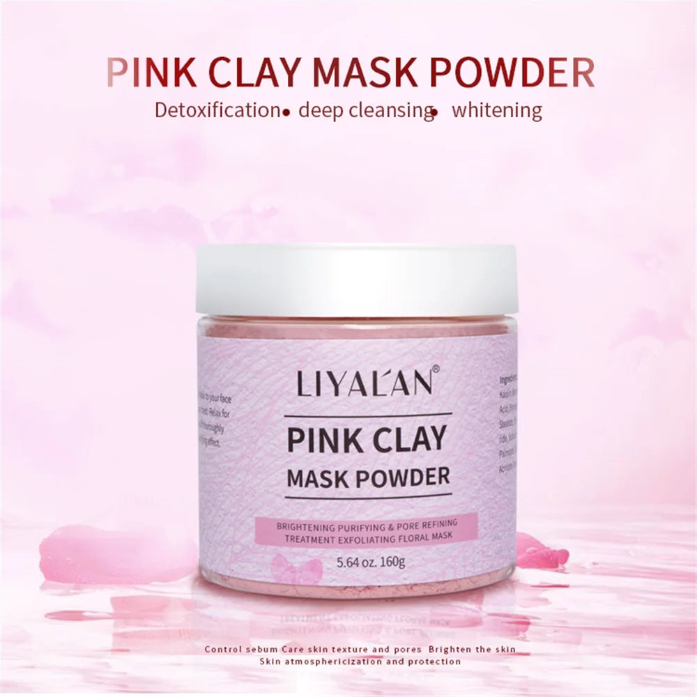 Pink Clay Mask Powder Face Reduce Blackheads Acne Kaolin Peel Off Purify Pores Facial Whitening Exfoliating SPA Beauty Skin Care