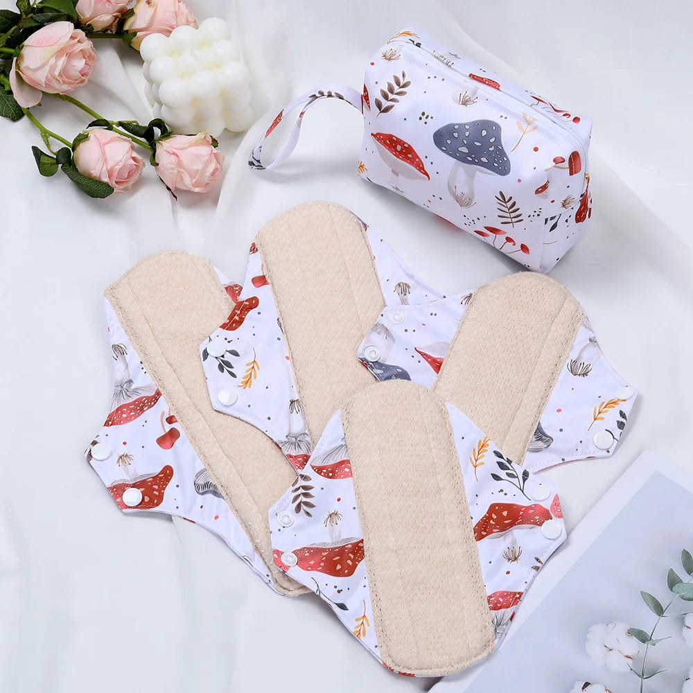 Reusable Sanitary Napkins Washable Cotton Panty Liners Soft Cloth Menstrual Pads 4pcs Pads with 1pc Mini Wet Bag