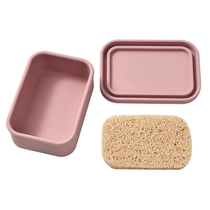 Portable Square Travel Soap Box with Lid Silicone Drain Soap Dish High Quality Self Draining Storage Box Outdoor Travel