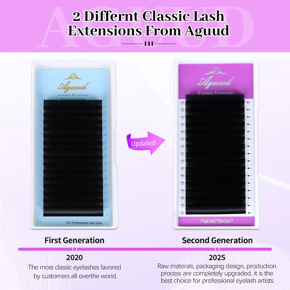 AGUUD NEW Super Matte Black Individual Eyelash Extension 0.03 05 07mm Premium Faux Mink Natural Soft Mega Volume Classic Lashes