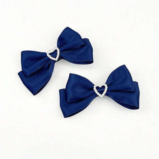 1 Pair Heart-shaped Rhinestone Satin Bow Hair Clips, Vintage Multi-color Sweet Hair Accessories, Daily Lolita Versatile Headwear