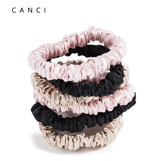 100% Real Mulberry Silk Skinnies Scrunchies Hair Bands Ties Gum Elastics Ponytail Holders No Damage for Women Girls 22 Momme 1CM