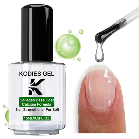 KODIES GEL Collagen Base Coat Nail Strengthener Quick Dry Nail Growth Hardener Clear Protein Keratin Formula Base Oil Repair