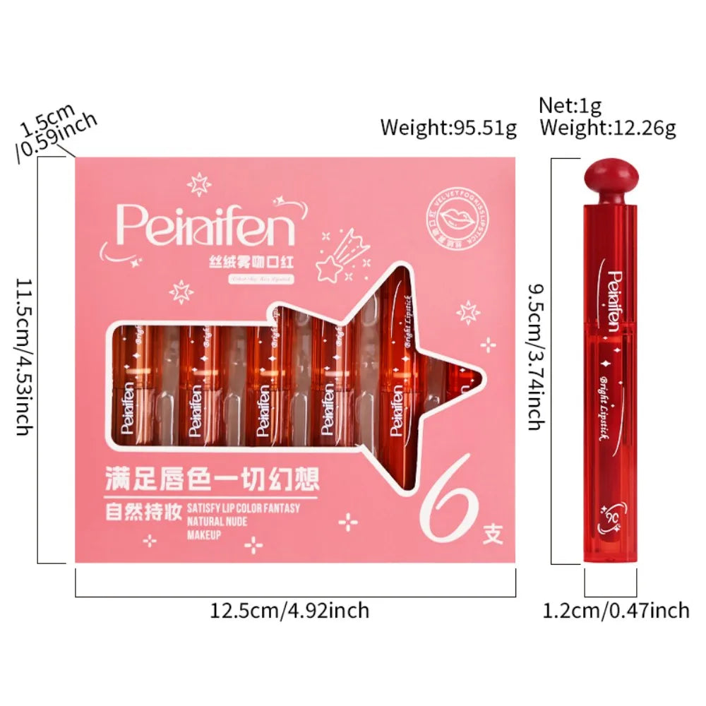 6-Lasting Stick Waterproof Lip Cover - Long Glossy Lipstick with Transparent Surface - Perfect Christmas Gift for Her