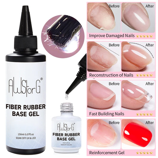 AWStorG 150ml Fiber Rubber Base Nail Repair Fix Crack Gel For Broken Nails Quick Building Construction Semi-permanent Varnish