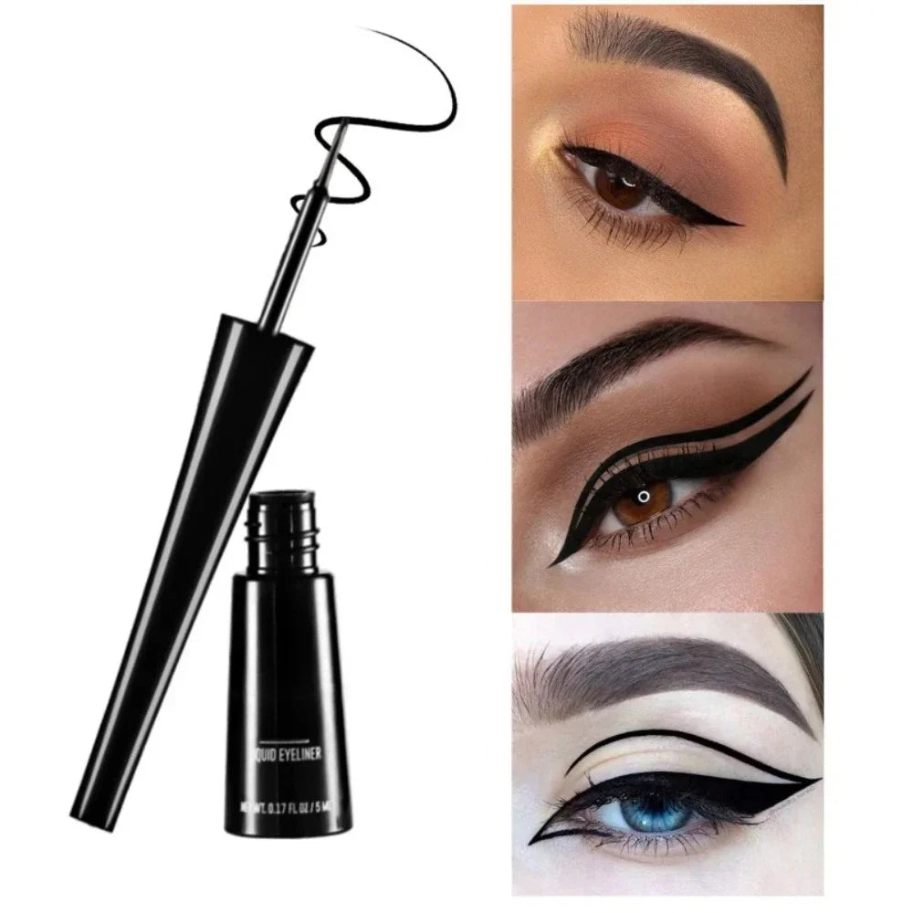 3-Color Matte Eyeliner Set - Grey Blue Black Waterproof Long-Lasting Fade-Proof Liquid Eyeliner with Brush for Easy Application