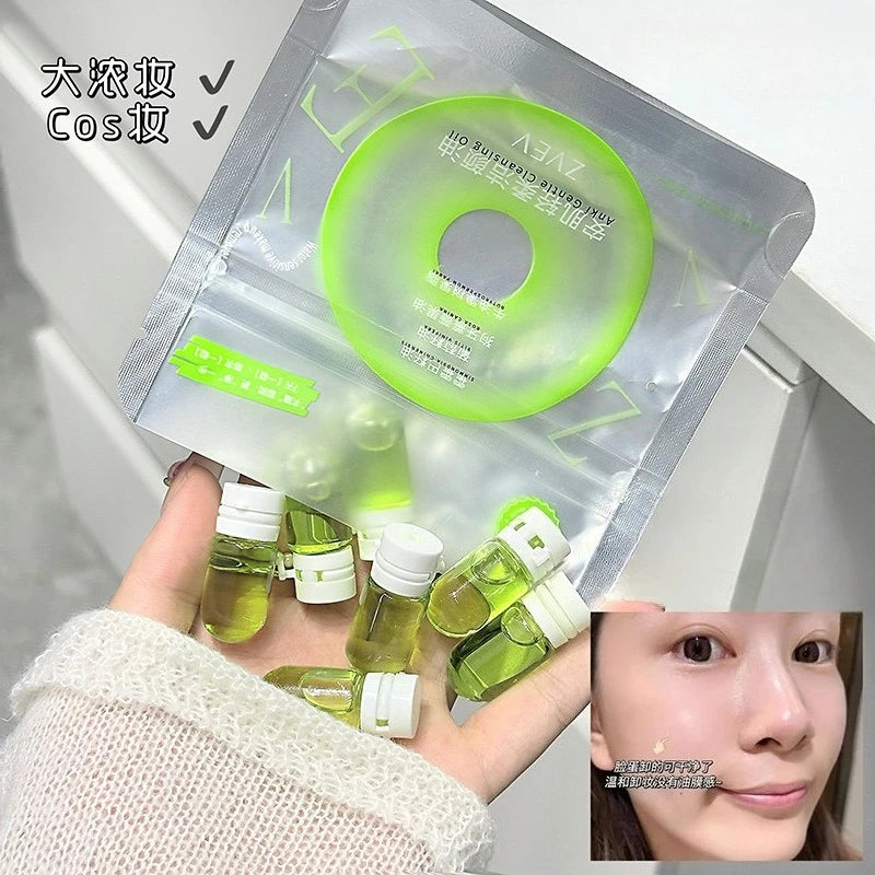 7/10/30 Capsules of Green Cleansing and Makeup Remover Oil, Emulsified, Refreshing, Mild, Non-Irritating, Portable for Travel