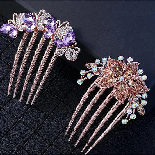 Vintage Crystal Flower Hair Clips Korean Style Fashion Pearl Rhinestone Hair Combs Shiny Hairpins For Women Hair Accessories