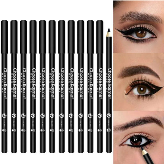 12pcs Waterproof Black Eyeliner Pencils-Smudge-Proof, Long-Lasting &Beginner-Friendly Eye Makeup 