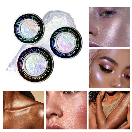 Planet highlighter powder brightens the whole body, with a burst of nasal shadows and a three-dimensional highlight on the face