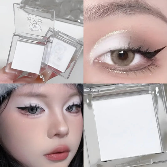 Matte Highlighter Powder in White-Natural 3D Brightening Eyeshadow Long-Lasting Eye Makeup Palette Brighten Face High Gloss
