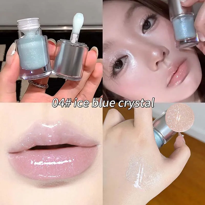 Shining Crystal Clear Lip Gloss Moisturizing Mirror Lip Glaze Long-Lasting Non-stick Cup Transparent Purple Water Light Lip Oil