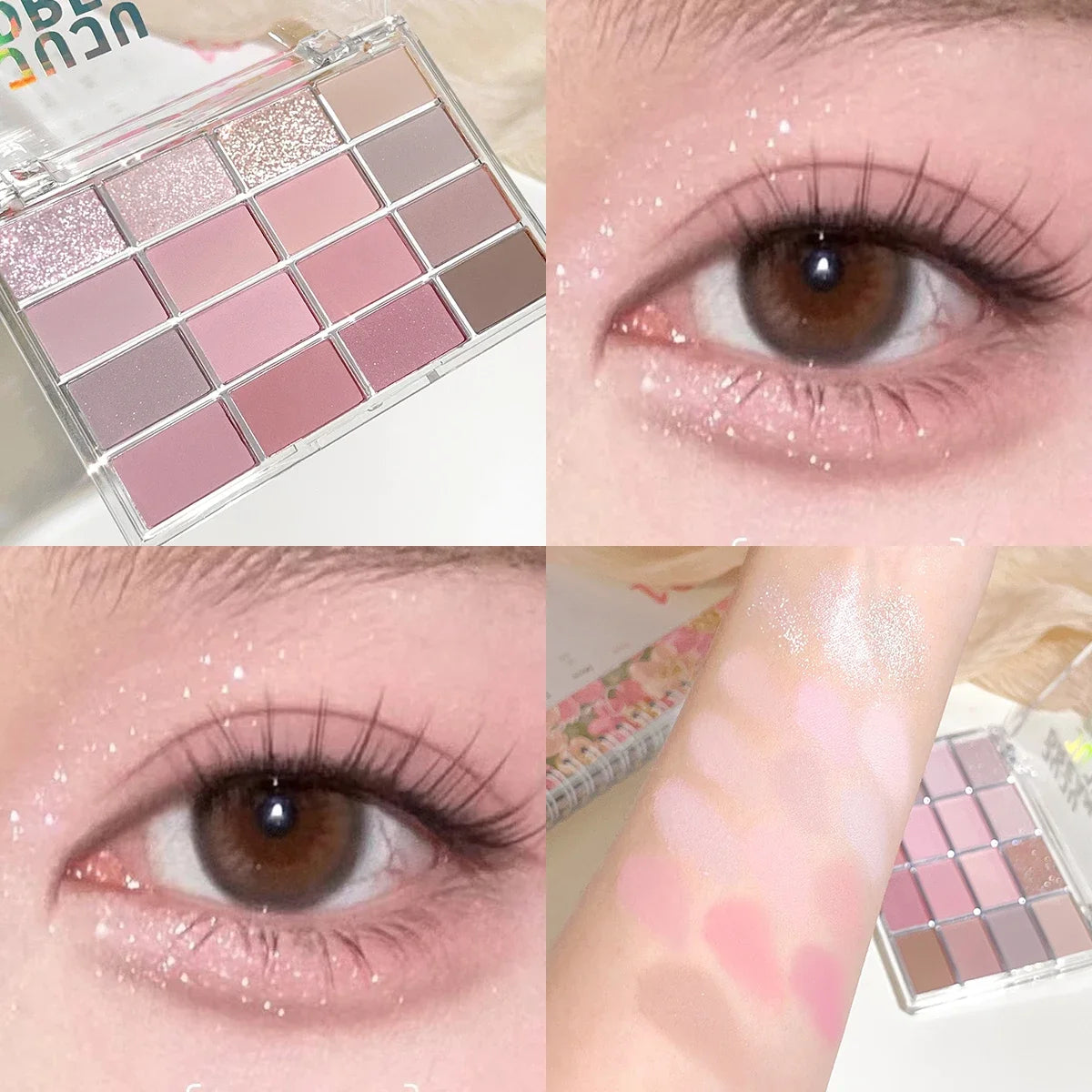 16-Color Eyeshadow Palette Matte & Shimmer – Nude Earth Tones, Silky Blendable Texture, Korean Style Natural Eye Makeup Look