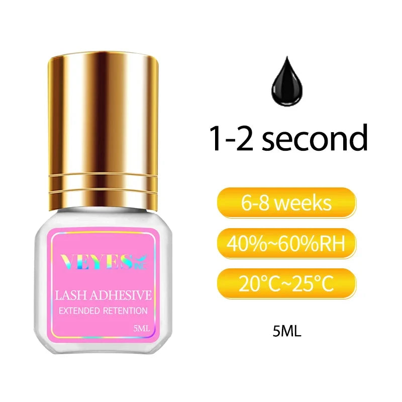 VEYES INC Eyelash Extension Glue 0.5-1 Sec Drying (0.17fl.oz / 5ml) Up to 8 Weeks Retention Adhesive Salon Use for Lash Tech