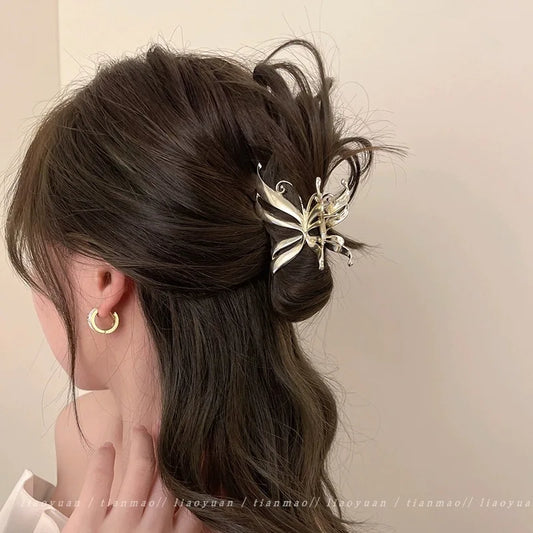 2023 women Retro butterfly claw clip small gold hair clip girls Medium metal hairclips Lady silver y2k hairpin hair accessory